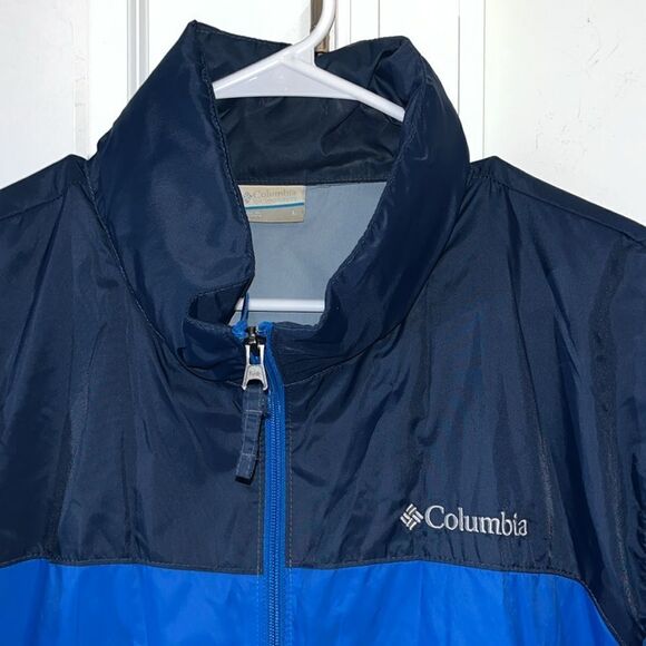 Columbia Full Zip Black Blue Storm Dry Hooded Nylon shell mens Jacket L - Picture 2 of 4